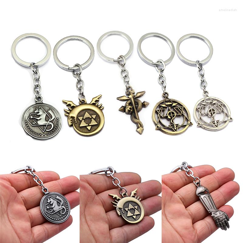 Keychains Anime Fullmetal Alchemist Alphonse Elric Keychain Metal Steel Arm Magic Key Chain Ring HolderChaveiro Kolye Choker Pendant