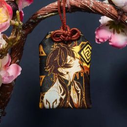 Porte-clés Anime Genshin Impact Zhongli Hutao Venti Xiao Creative Broderie Priez Fortune Omamori Pendentif Bonne Chance Amulette Kimono Cadeau