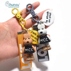 Keychains anime sleutelhanger Koreaanse cartoon konijn charme sleutelhanger dames linttas hanger sleutelhanger paar cadeau auto sleutelhanger hanger T220909