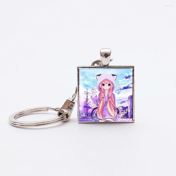 Llaveros Anime Mirai Nikki Square Cosplay Gasai Yuno Colgante plateado Llaveros Amano Yukiteru Key Holder Jewelry