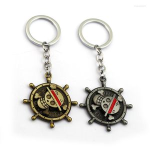 Keychains Anime One Piece Keynchain Rotation Rotation Luffy Pirate Skull Pendant Courte de cartouche Metal Sac de voiture Holder Femme Men Bijoux Llaveros