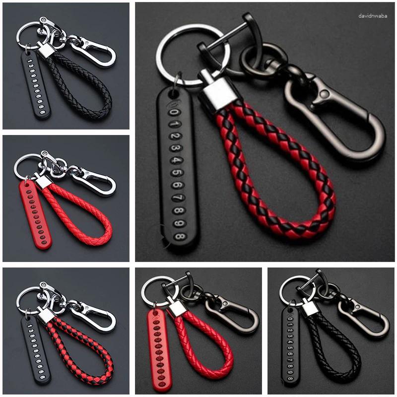 Keychains Anti-Lost Car Keychain Telefonnummer Karton Keyring Leder Bradied Seil Autofahrzeugschlüsselkettenhalter Zubehör für Ehemann