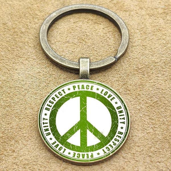 Keychains Logo de guerre anti-nucléaire Key Chain International Peace Day Journchain contre et aspirant à Ring Glass Cabochon