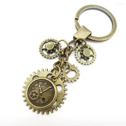 Porte-clés Engrenages mécaniques en bronze antique et horloge Look Drop Steampunk Porte-clés