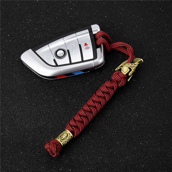 Llaveros Antiguo color oro Viking Rune Bead Llavero Vintage Spartan Warrior Metal Hecho a mano Tejido Supervivencia Paracord Cuerda Coche Llavero G221026