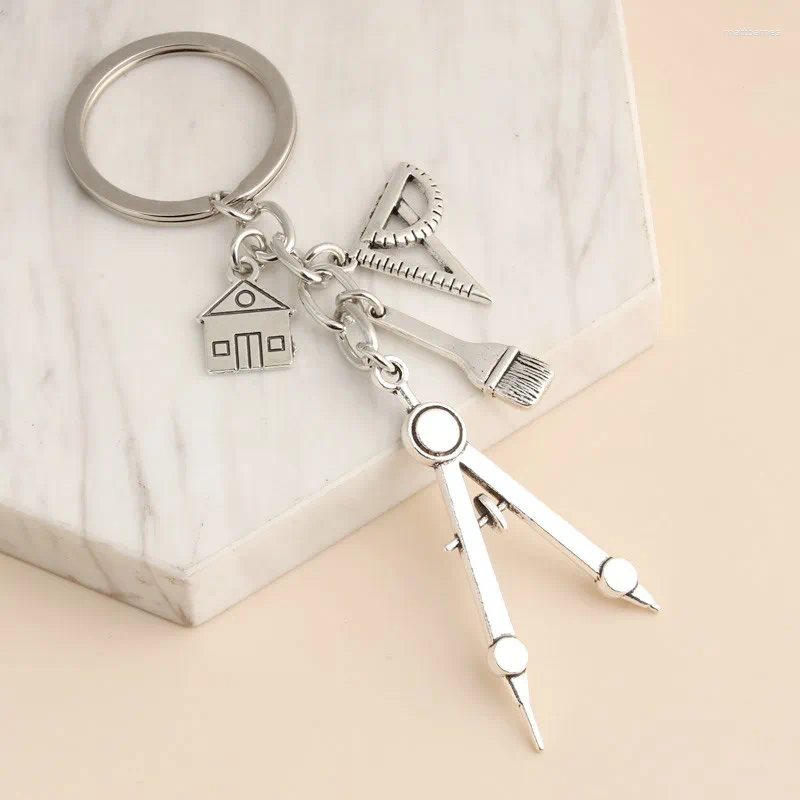 Keychains Architect Keychain House Key Ring Règle Règle Ingénieur immobilier Ingénierie Student Dessin Student