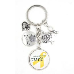 Keychains Aankomst Cabochon kanker geel lint endometriose bewustzijn sieraden geven nooit hoop op charms sleutelhanger sleutels cadeau