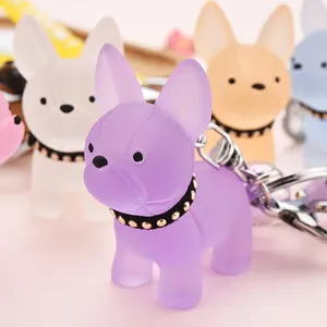 Sleutelhangers aankomst jelly kleur Franse vechthond sleutel buckle acryl poppen tas hanger meisje geschenk mode juwelen kettingen