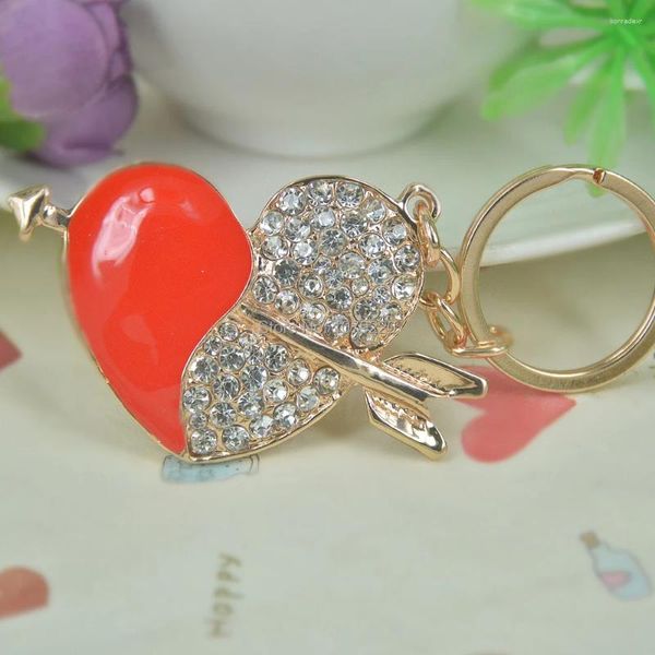 Porte-clés flèche un coeur porte-clés strass cristal charme bijoux femmes sac pendentif voiture porte-clés saint valentin cadeau de noël