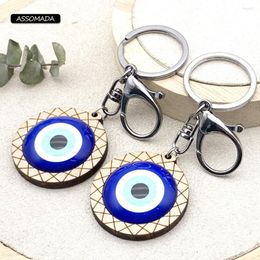 Keychains Assomada Wood Lucky Evil Eye For Girl Women Men Bag auto Handgemaakte Turkse blauwe ogen Key Chain Pendant Decoration cadeau