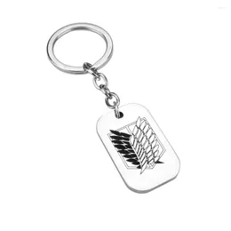 Porte-clés Attaque sur Titan Wing de pendentif en acier inoxydable pour hommes, chaîne de couleur argent, étiquette de chien, porte-clés Fans Cos bijoux