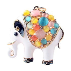 Llaveros Auspicioso Elefante Rhinestone Ópalo Llavero Esmalte Colorido Cristal Colgante Llaveros Titular Coche Bolsa Cadena Regalo