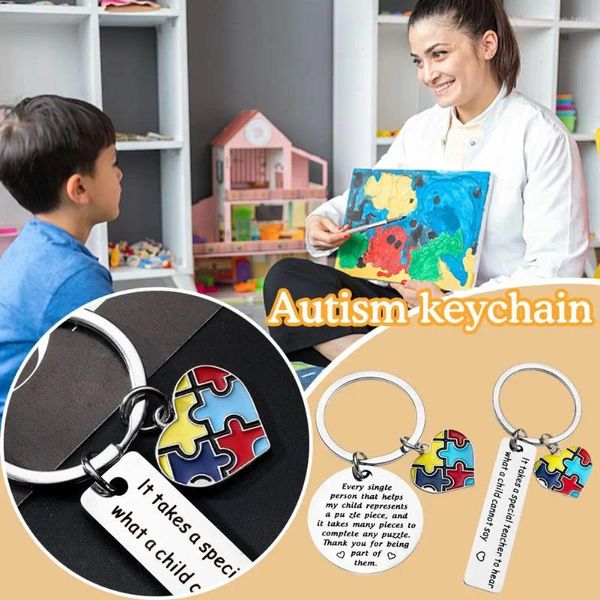 Keychains Autism Awarensed Puzzle Puzzle Keychain Hope Colorful Key Teacher Cadeaux Cadeau Pièce Pendant Puz I1I8