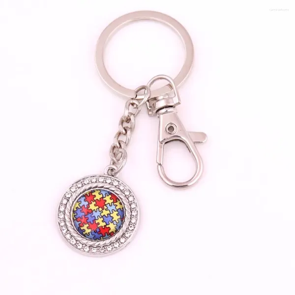 Porte-clés Collier de sensibilisation à l'autisme Pendentifs avec trous Puzzle Piece Jigsaw Charm Homard Fermoir Porte-clés