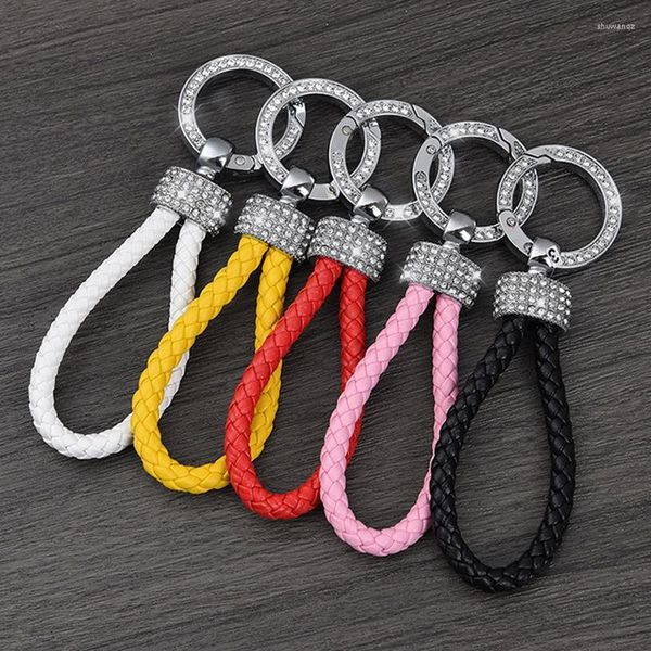 Porte-clés Auto véhicule cuir tressé porte-clés accessoire de voiture bricolage Anti-perte pendentif anneau fendu porte-clés numéro de téléphone carte porte-clés