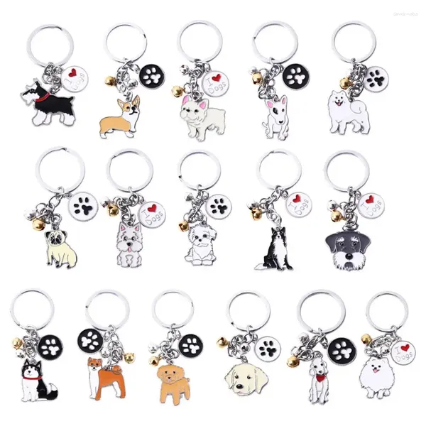 Porte-clés sac bijoux mode Animal cloche Teddy chien maltais émail Pet porte-clés pendentif