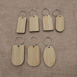 Porte-clés en bois de bambou, porte-clés géométrique rectangulaire ovale, pour articles gravés au laser, cadeau personnalisé