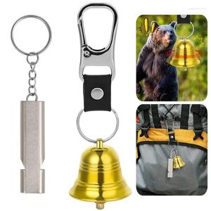 Porte-clés Bear Bell avec sifflet d'urgence en laiton pour randonneurs, mousqueton de protection