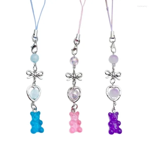 Keychains Bear Bowknot Bead Costilla Correa de teléfono Portable Portable para niñas Mujeres