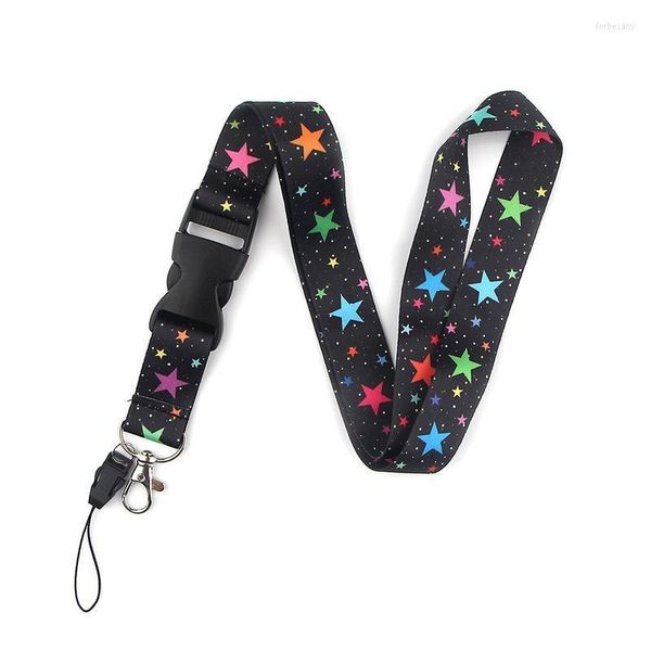 Porte-clés Belle Nuit Ciel Cinq Étoiles De Couleur Téléphone Mobile Corde Crochet Suspendu U Disque Caméra Carte Clé Pour Prévenir La Perte Lanière Pour KeysKeychain