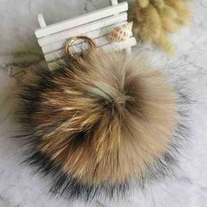 Porte-clés Big 15cm moelleux réel boule de fourrure de renard Pom Poms fourrure naturelle pompon bracelet en cuir porte-clés porte-clés anneau pendentif pour femmes charme f278 T220909