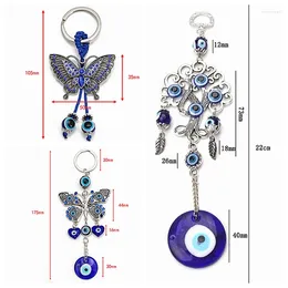 Keychains Big Blue Butterfly Key Heart Heart Devil's Eye Beads Anillo de llaves Anillo de llavero ARROLLADO DE LA MULTA COLLANTE 1 PC