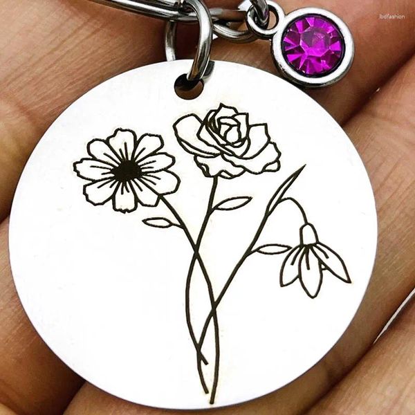 Keychains Flower Keychain amigo mamá y papá presentan piedras de nacimiento para mujeres regalo de cumpleaños