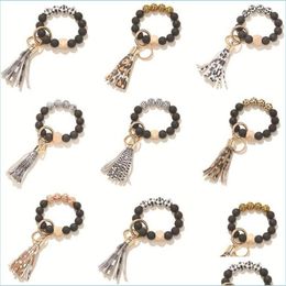 Porte-clés Bracelet de perles en bois givré noir Porte-clés Modèle de mode Gland Pendentif Bracelets Femmes Fille Porte-clés Poignet Dhseller2010 Dhjfb