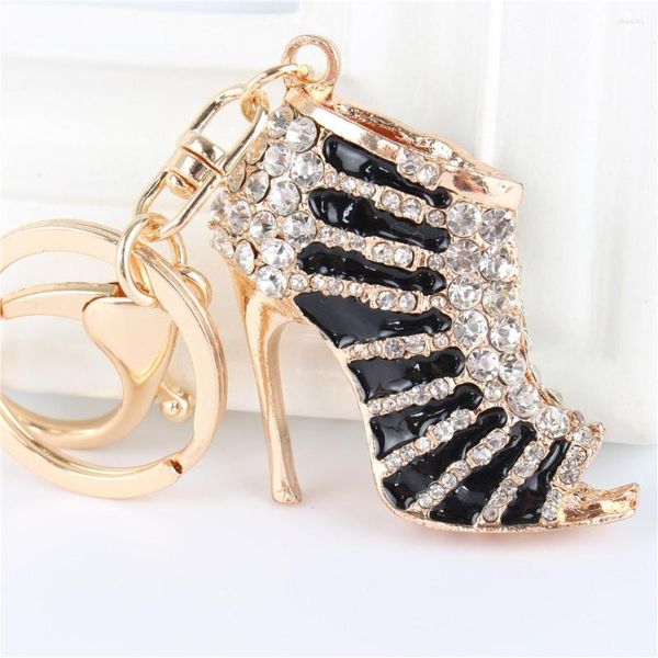 Llaveros Tacones altos negros Zapato Colgante Charm Rhinestone Crystal Monedero Bolsa Llavero Llavero Accesorios Boda Fiesta Amante Regalo