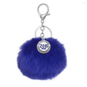 Porte-clés Femmes noires Social Blue Pom Autocollant Inlay Lettres grecques Zeta Phi Beta Sorority Porte-clés