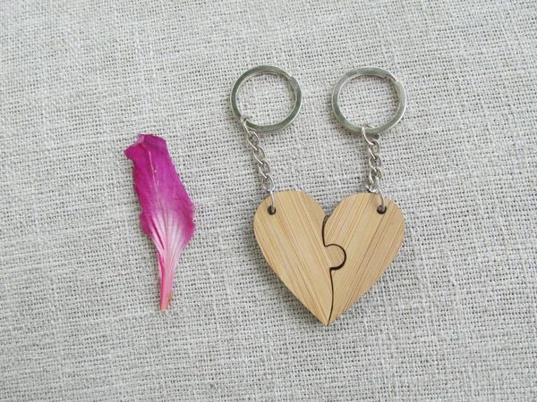 Porte-clés Blanc En Bois Coeur Porte-clés Couple Amour Puzzle Bois Porte-clés Pendentif Bijoux Pour Gravé