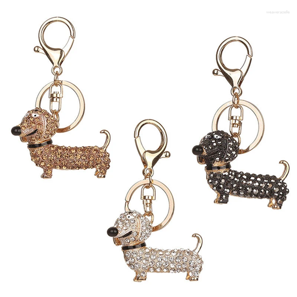 Llaveros Bling Dog Lovely Dachshund Llavero Bolso Monedero Colgante Titular del coche Llavero Joyería Lindo