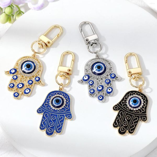 Keychains Bling Hollow Evil Eye Hamsa Hand Keychain Anillo de llaver