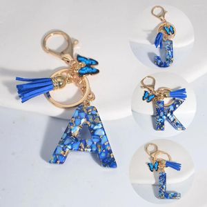 Sleutelhangers Blauw A Tot Z 26 Brief Sleutelhanger Vrouwen Portemonnee Charms Initialen Alfabet Vlinder Kwastje Hanger Met Sleutelring Sieraden gift