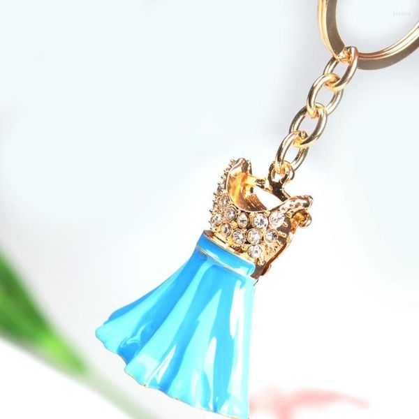 Porte-clés Bleu Robe Vêtements Jupe Mode Creative Mignon Cristal Charme Sac À Main Clé De Voiture Porte-clés Porte-clés Fête De Mariage Cadeau D'anniversaire