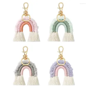 Porte-clés Bohême arc-en-ciel pompon tissé porte-clés voiture porte-clés sac portefeuille sac à main décor art porte-clés anneaux charme bijoux cadeaux