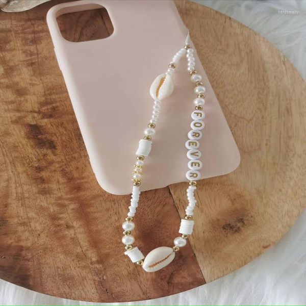 Llaveros Bohemian Bead Star Phone Chain para mujer Summer Pearl Natural Shell Pentagram Letter Lanyard Key Accesorios