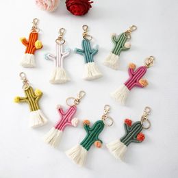 Keychains Boheemse stijl Cactus Keychain Cotton Rope geweven handgemaakte hanger Retro Plant Bag Accessoire sleutelhanger