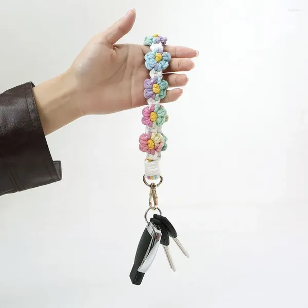 Porte-clés Boho Floral Daisy Bracelet Porte-clés Fleur Macramé Clé Fob Sangle Poignet Lanière Bracelet Porte-clés Cadeau De Mariage