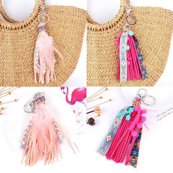 Porte-clés Boho cuir frangé Dreamcatcher Pompons sac à main accessoire sac ou voiture charme porte-clés bijoux cadeau K4565 G221026