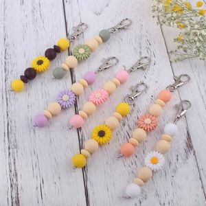 Porte-clés Boho Style Spring Silicone Floral Daisy Beaded Mama Keychain Bag Charm Dangle Cute Ideas Perfect Small Gift For Her Accessoires