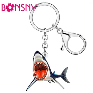 Sleutelhangers Bonsny Acryl Grote Mond Tanden Haai Oceaan Vis Sleutelhangers Ringen Mode-sieraden Voor Vrouwen Mannen Geschenken Auto Tas charms