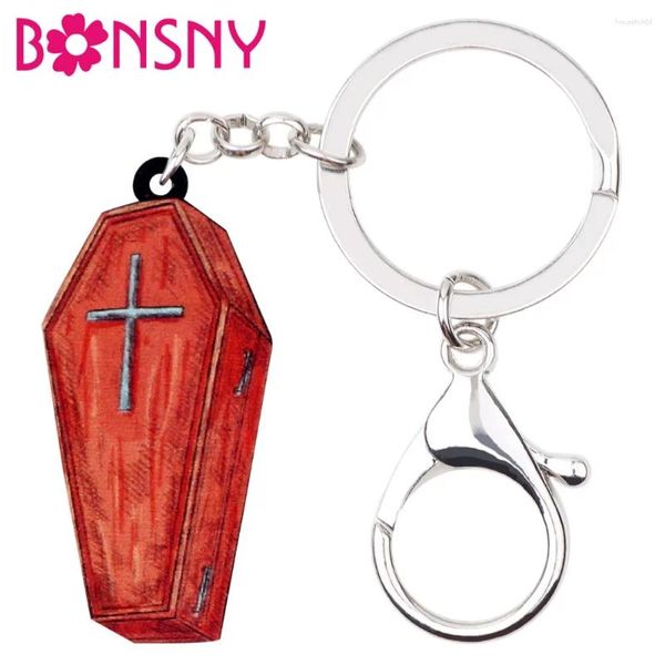 Llaveros Bonsny Acrílico Halloween Rojo Ataúd Ataúd Llavero Llavero Anillo Joyería Punk Única para Mujeres Niñas Bolsa Coche Monedero Encantos Regalo