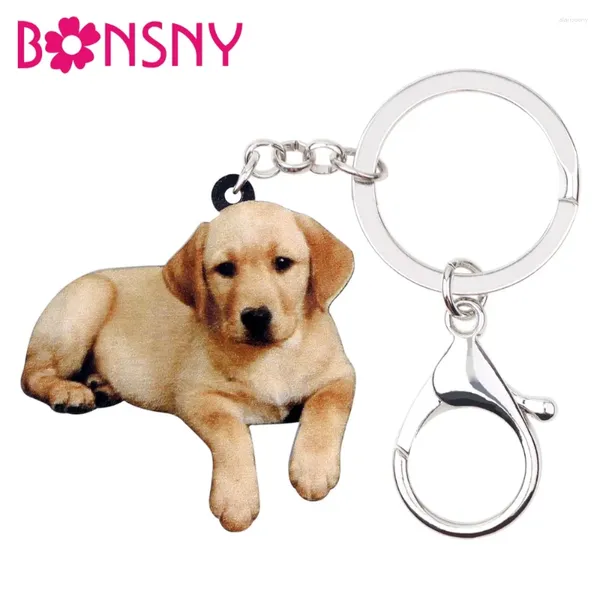 Porte-clés Bonsny acrylique Labrador Retriever chien porte-clés porte-clés anneau bijoux animaux pour femmes fille amoureux des animaux de compagnie sac sac à main voiture charmes