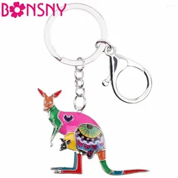 Sleutelhangers Bonsny Emaille Bloemen Australië Kangoeroes Sleutelhanger Vrouwen Meisje Sleutelhanger Gift Bag Charms Sleutelhanger Auto Portemonnee Mode-sieraden