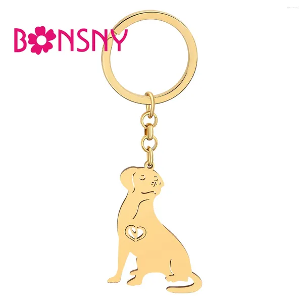 Llaveros Bonsny colgante de acero inoxidable chapado en oro Labrador Retriever perro lindo cachorro mascota animales joyería para mujeres encantos regalo