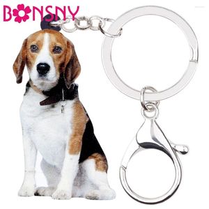 Porte-clés Bonsny Déclaration Acrylique Beagle Chien Porte-clés Porte-clés Bague Mode Animal Bijoux Pour Femmes Filles Sac Charmes De Voiture En Gros