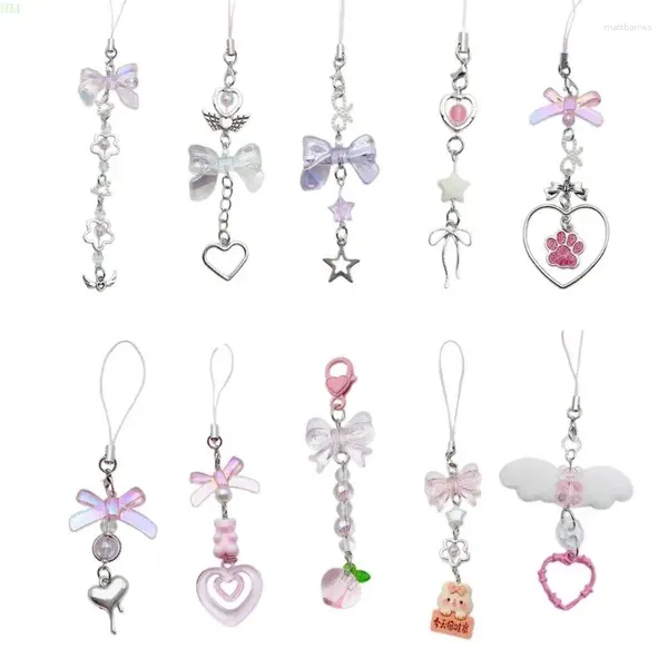 Porte-clés avec nœud pour téléphone portable, lanière avec nœud papillon, pendentif en forme de cœur, accessoire de chaîne de téléphone, décoration NM