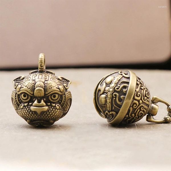 Porte-clés pendentif cloche en laiton, collier d'animaux de style chinois, bijoux faits à la main, accessoires de bijoux vintage