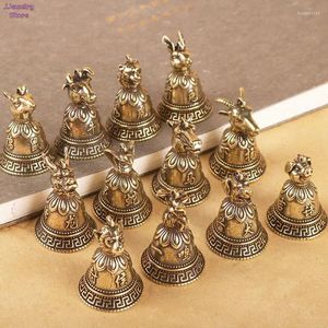 Porte-clés en laiton chinois 12 têtes d'animaux du zodiaque, pendentifs de cloche, bijoux Vintage en cuivre Feng Shui, porte-clés de voiture suspendu, cadeau